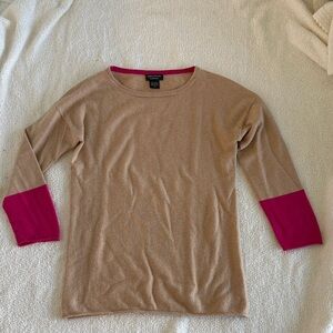 Lord & Taylor Tan and Pink Crew Neck Sweater